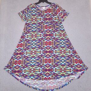 LuLaRoe Amelia Dress Womens Medium Colorful Geometric Tribal Print‎ Short Sleeve
